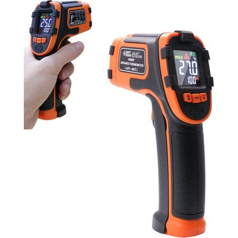 Thermomètre infrarouge sans contact, thermomètre laser à affichage numérique avec écran LCD ouvert -50 °C 390 °C (selon l'utilisation) (1/5)