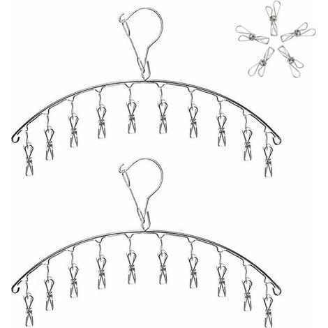 Étendoir à Linge à Suspendre Acier Inoxydable,Etendoir Chaussette,Cintre de Chaussette Séchoirs Cintre avec 10 Pinces pour Couches en Tissu, Soutiens-Gorge, Serviette, sous-vêtement, écharpe (1/5)