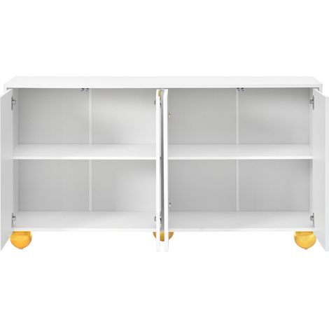 Credenza bianca a 4 ante con decoro ad arco dorato, 140 x 40 x 74 cm (1/5)