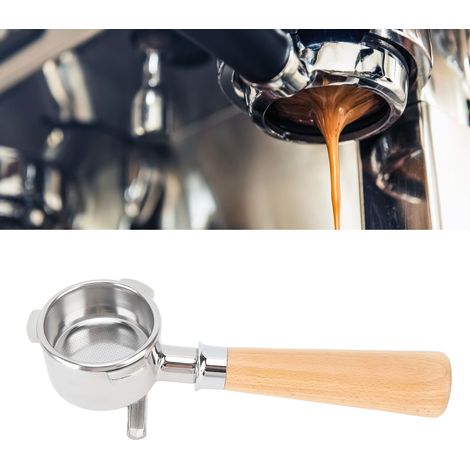 Portafiltro de café Mano de 54 mm – repuestos para portafiltros de café, acero inoxidable, 2 boquillas, apto para cafeteras 870 y 880, accesorios fabricados en madera de haya A2. (1/5)