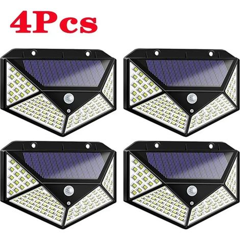 (Lot de 4 - 100 LED) Appliques solaires murales extérieures, lampe solaire avec détecteur de mouvement PIR, compatible avec les éclairages de jardin et de rue solaires. (1/5)