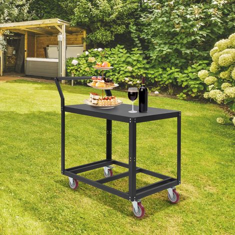 Mobiler Schweißtisch 90x60 cm, Küchenwerkbank, Servierwagen mit Rollen, Edelstahl, schwarz, schönes Aussehen