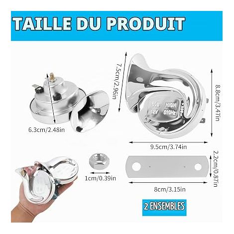 12V 300DB Snail Air Horn, Train Horn, Snail Horn, Car Horn, Waterproof Compressed Air Claxon for Car, Motorcycle, Truck and Boat, Electric Horn, Silver (1/4)