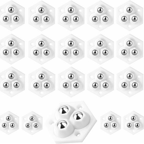 20 PCS Mini Furniture Casters with Ball Transfer Self-Adhesive Ball Casters for Trash Cans Storage Boxes Shelves White