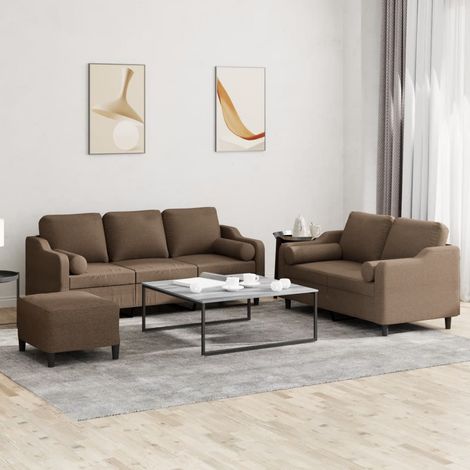 3-tlg. Sofagarnitur mit Kissen Braun Stoff (1/5)