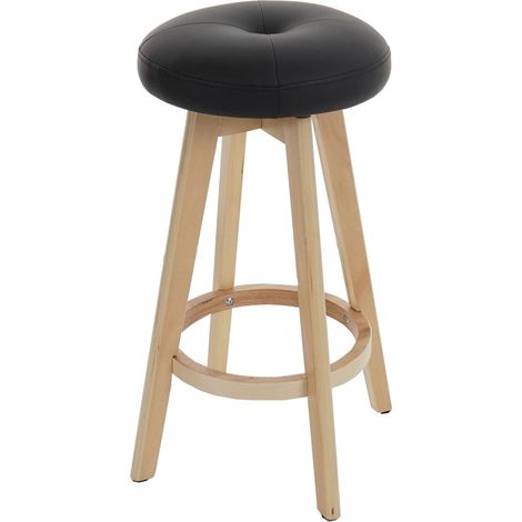 Sgabello da bar bancone x1 con poggiapiedi girevole in PVC nero e legno chiaro 040008595 (1/5)