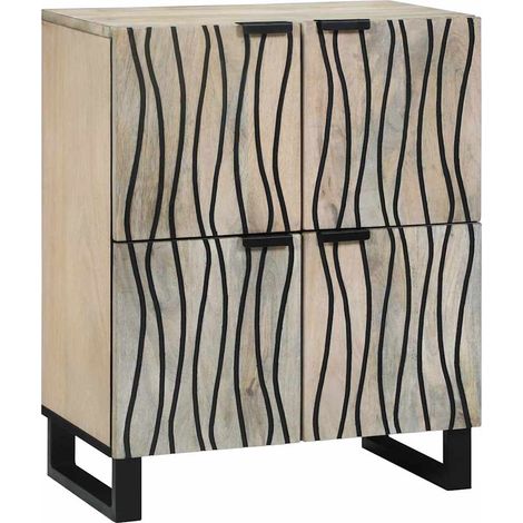 Buffet en bois de manguier massif rectangulaire avec étagères fonctionnalité rustique salon 60 x 33 x 75 cm en bois naturel