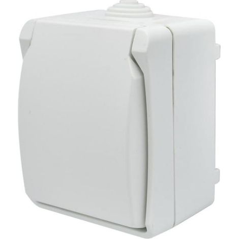 Enchufe individual con toma de tierra, de superficie, con tapa, Aqua Plus IP44, blanco, 40224