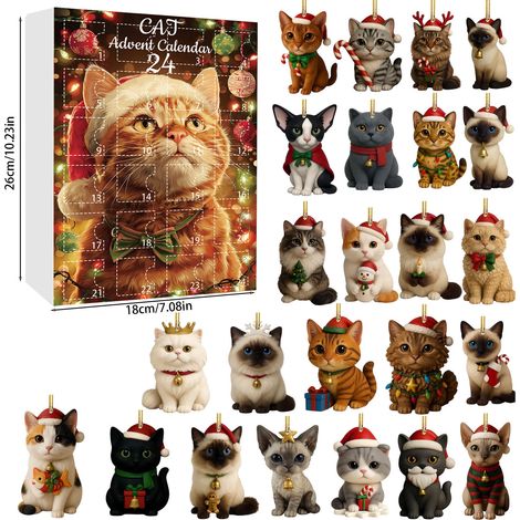 Calendrier de l'Avent surprise pour les amoureux des chats, 24 décorations de Noël en acrylique à suspendre, coffret cadeau pour sapin de Noël avec compte à rebours (1/5)