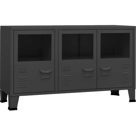 Buffet Commode Armoire Luxueux, pour Salon Chambre Entrée Cuisine, industriel Anthracite 105x35x62 cm Métal et verre OIB2924E (1/5)
