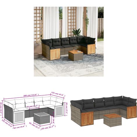 8-tlg. Garten-Sofagarnitur mit Kissen Grau Poly Rattan - Gartenmöbel - Esstisch - Lounge Set - Rattan Möbel - Outdoor Furniture - Home & Living (1/3)