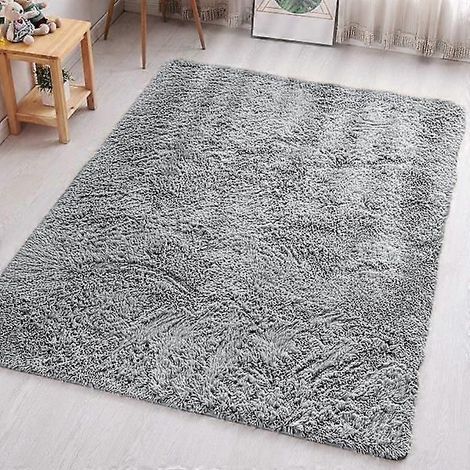Tapis de salon - Tapis Rya gris pour chambre à coucher antidérapant - Tapis Rya moderne, ultra doux, à poils épais et moelleux, ne se décolore pas, 50 cm x 80 cm (1/4)