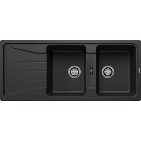 Blanco – Évier 2 bacs Silgranit noir – Design moderne – Cuves identiques 330x420mm – Siphon inclus – Garantie 10 ans (1/2)