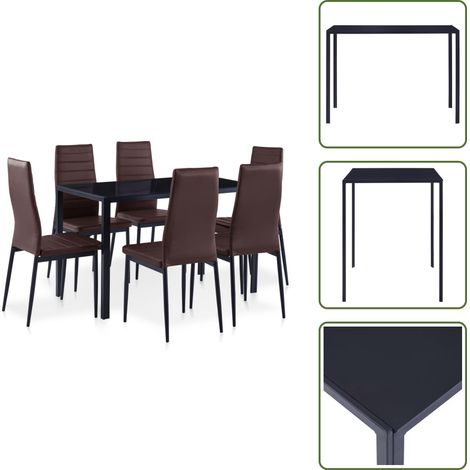 Table en verre - vidaXL Ensemble à dîner 7 pcs Marron - Chaise en similicuir (1/5)