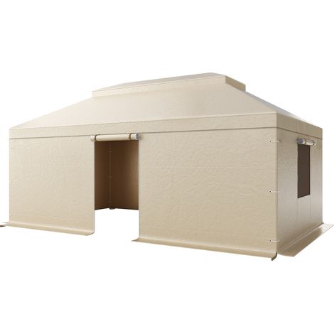 Mophorn Cubierta para cenador de invierno con paneles laterales y ventanas de malla, compatible con cenadores de dos niveles de 3,66 x 6,10 m, fabricada en polietileno. Cenadores no incluidos.