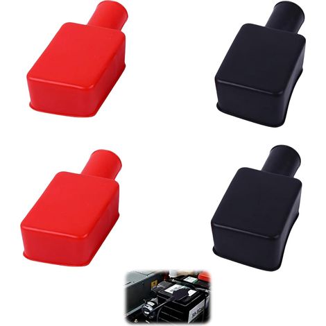 Bornes de Batterie Couvre,4 Pièces Capuchon Battery Terminal, Caoutchouc Bornes Bouchon Protecteur, Borne de Batterie Couvercle Isolant, pour Voitures, Camions, Moto (1/5)