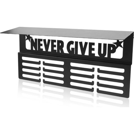 Estante para medallas de pared, estante de metal negro para trofeos, 4 filas, 64 medallas, para pasillo/dormitorio (1/5)