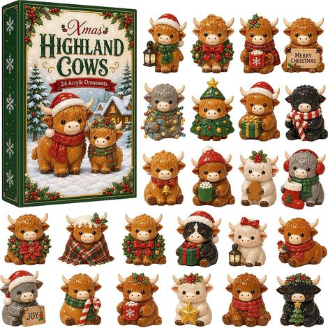 2D Highland Cow Advent Calendar Christmas 24 Days Countdown Calendar (1/5)