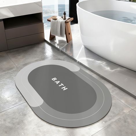 Tapis de Bain Séchage Rapide,Tapis de Bain Antidérapant Absorbant Tapis de Douche Super Absorbant Facile à Nettoyer pour Baignoire Douche (Gris, 40x60cm) (1/5)
