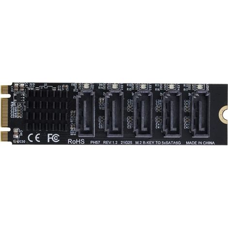 1 Adaptateur Convertisseur Key B+M vers SATA 3.0 6Gbps 5 Ports JMB575 pour Extension de Stockage (1/5)