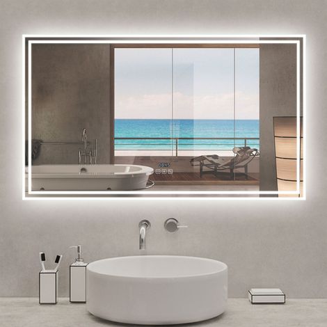Acezanble Miroir lumineux 120 x 70cm, bluetooth + 3 couleurs + dimmable + horloge + anti-buée + mémoire, miroir salle de bain mural