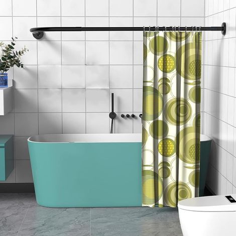 Tringle Rideau Douche Angle, Barre Douche Angle, Tringle Rideau Douche Extensible pour Salle De Bain, Baignoire, Magasin De Vêtements(Size:A 70-95m x 70-95cm,Color:Noir) (1/5)
