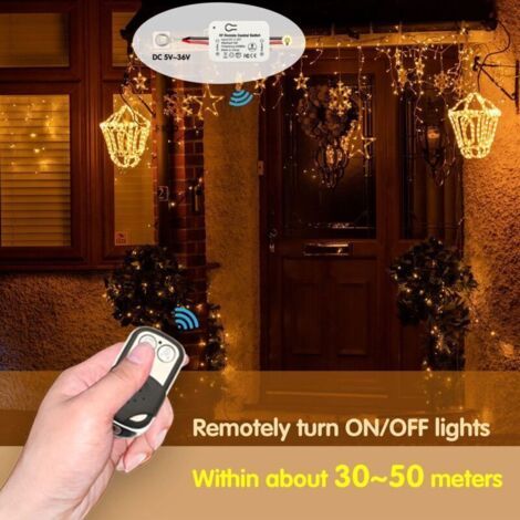 NALOOKAMIC DC 12V 24V Interrupteur de télécommande sans fil 10A 1 canal 433Mhz RF Relais Récepteur avec 2 émetteurs Porte-clés, pour lumière/serrure électronique, facile à installer