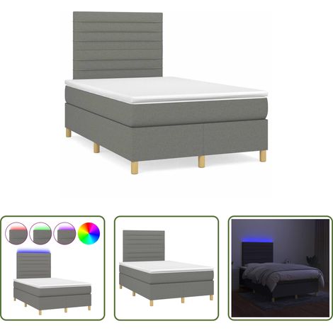 Matelas ensaché - Sommier à lattes de lit matelas LED gris foncé 120x190 cm tissu (1/5)