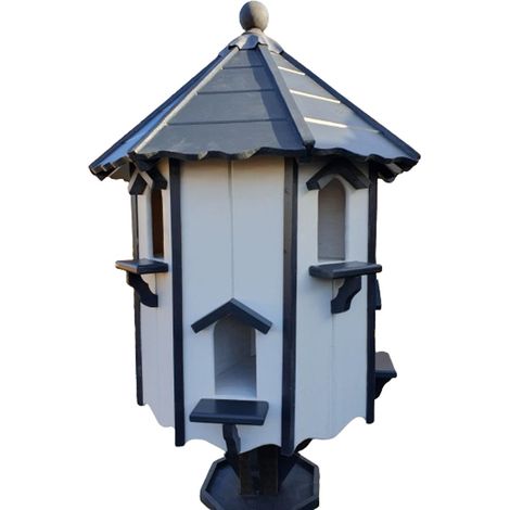 Clare 8 Pair Dovecote with Slate or Wood Roof, Traditional English Pole Mounted Birdhouse for Doves or Pigeons - L75 x W75 x H116 cm