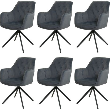 [NEUWERTIG] 6er-Set Esszimmerstuhl HHG-503, Küchenstuhl Polsterstuhl Stuhl mit Armlehne, drehbar, Metall Stoff/Textil anthrazit