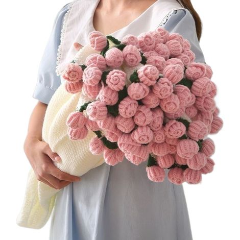 Coperta con rose - 52 fiori - Coperta floreale - Bouquet di fiori - Coperta a bouquet lavorata a maglia - Coperta floreale all'uncinetto - Plaid con decorazioni a forma di rosa (1/5)