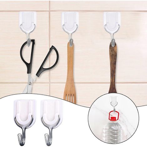 Crochets adhésifs réutilisables, crochets muraux blancs sans couture, résistants à l'huile, pour cuisine, salle de bain, plafond, bureau, fenêtre, lot de 20, blancs (1/4)