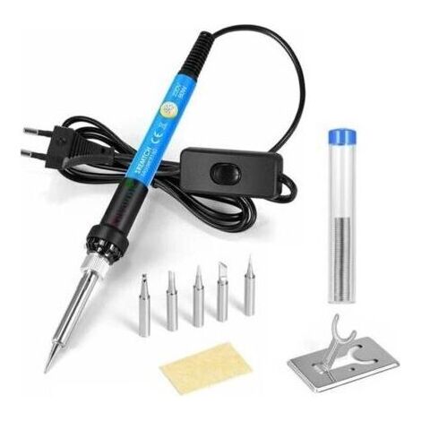 Fer à Souder - Température Réglable 200-450 °C - Puissance 60 W - Support Acier Inoxydable - Kit 9 Pièces - 5 Pointes (1/4)