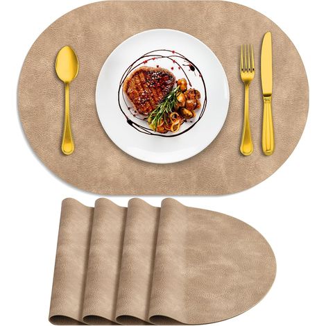 Lot de 4 sets de table ovales résistants à la chaleur, lavables, 30,5 x 43,2 cm, imperméables et faciles à nettoyer pour cuisine, salle à manger, abricot'Abricot 4Pcs, 12" x 17"'Abricot'4Pcs, 12" x 17 (1/5)