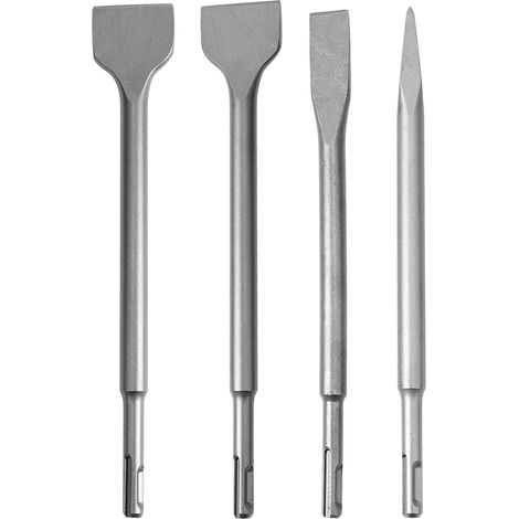 Set de 4 burins de perforation ronds pour marteau-piqueur, embouts pointus et plats pour béton, kit de forage robuste. (1/5)