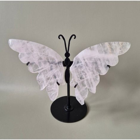 Papillon en Quartz Rose Sculpté sur Support en Métal Décoration Cristal Naturel 13-15 cm - PANGIVO (1/2)
