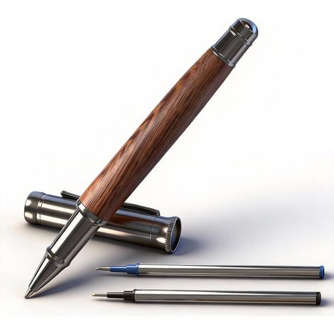 1 pcs stylos roller en bois de qualité supérieure avec 2 mines de rechange noires et bleues - Cadeau d'affaires exclusif - Stylo élégant - Cadeau de bureau pour professionnels et cadres