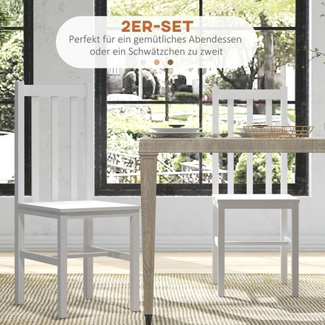 Lot de 2 chaises de salle à manger en bois massif, design moderne, 38,5 x 47,5 x 99 cm, blanc (1/5)
