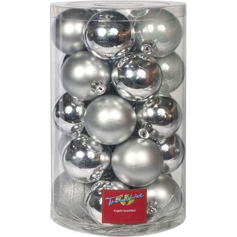 TrendLine Weihnachtskugeln bruchfest, langlebig Ø 6, 8 10 cm silber 26 Stück (1/3)