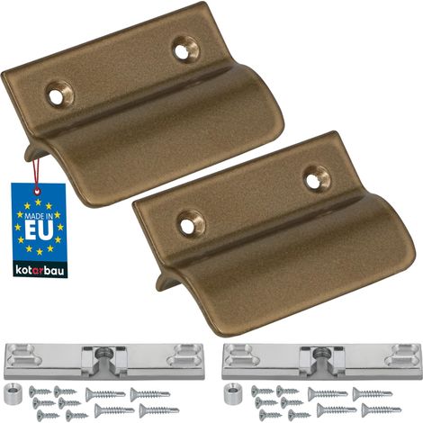KOTARBAU® Lot de 2 Poignée Porte Fenetre avec Loqueteau - Aluminium - Doré - Poignee de Baie Vitree Coulissante - Poignée de Porte de Terrasse avec Entretoise et Loqueteau (1/4)
