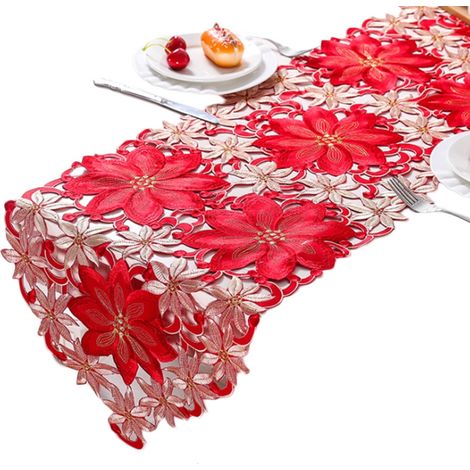 Chemise De Table De Noël - Satin Brodé Non Glissant - Pour Décoration De Table De Fête Mariage Ou Réception - 176 X 38 Cm - 1 Pièce