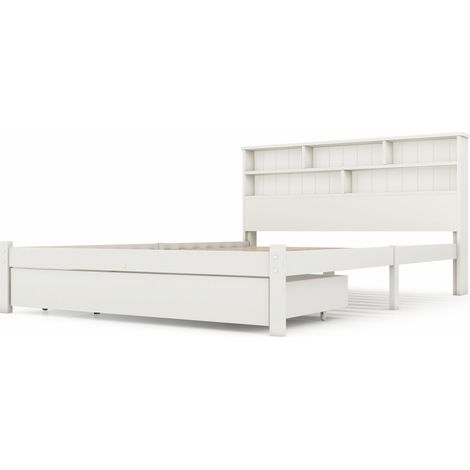 Letto con Cassetti 140×200 cm, Letto Matrimoniale con Testiera Libreria e Vano Contenitore, senza Materasso (1/5)