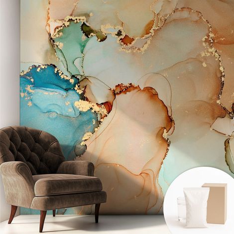 Fototapete - Tapete Vliestapete mit Kleber - Wandtapete Moderne Wandbild Schlafzimmer Wohnzimmer Farbenfrohe Abstraktion 250x250 cm (1/5)
