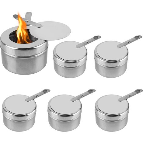 Lot de 6 Récipient pour Pâte à Combustible: Boîte De Carburant D'acier Inoxydable, Réchaud Portable avec Couvercle en Acier Inoxydable pour Chauffe-Plat pour Barbecue, Fête, Buffet