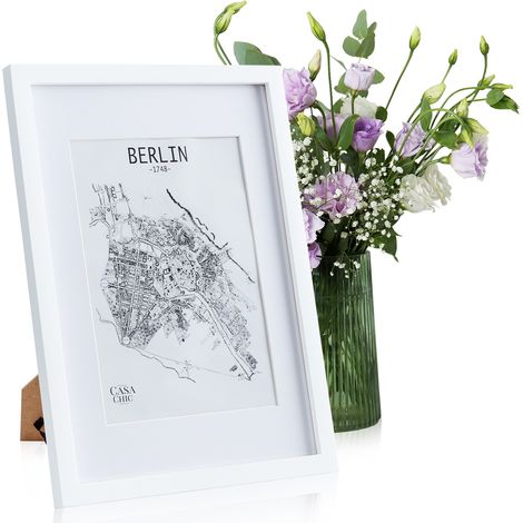 Casa Chic Bilderrahmen mit Passepartout, 45x32 cm Bilderrahmen für Urkunde & Collage, Bilderrahmen A3, Fotorahmen Stehend/Wandmontage, Rahmen für Vertikaler/Horizontaler Gebrauch, Holz Bilderrahmen