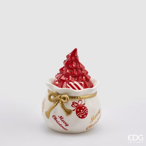 EDG Enzo De Gasperi Contenitore di Natale Forma Sacco con Pino H 20 Cm D 14 Cm White Red (1/4)