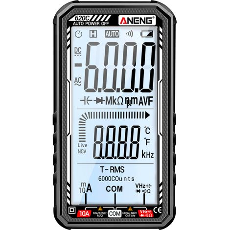 6000 Counts 620C True RMS Multimeter, Transistortester, Amperemeter, AC/DC Voltmeter