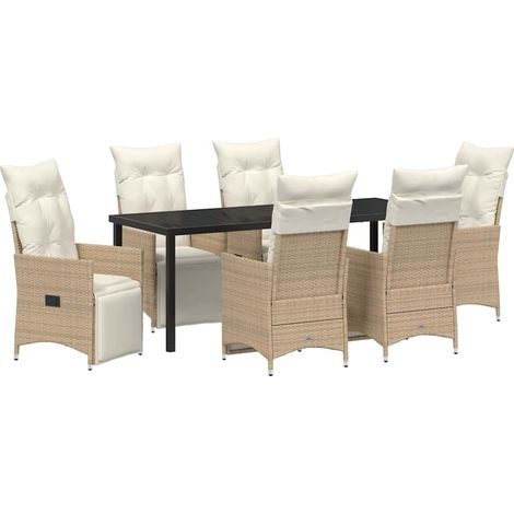 Maison Exclusive - Set da Pranzo per Giardino con cuscino 7 pcs Beige polyrattan