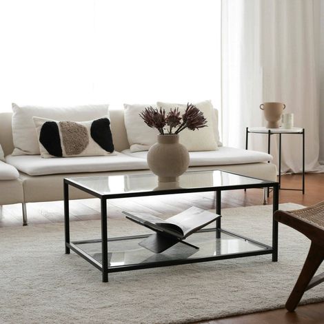 Dmora - Wohnzimmertisch Diphda, Niedriger Wohnzimmertisch, Kaffeeregal, Couchtisch für Sofa, 90x60h40 cm, Taupe und Schwarz, mit verstärkter Verpackung (1/5)