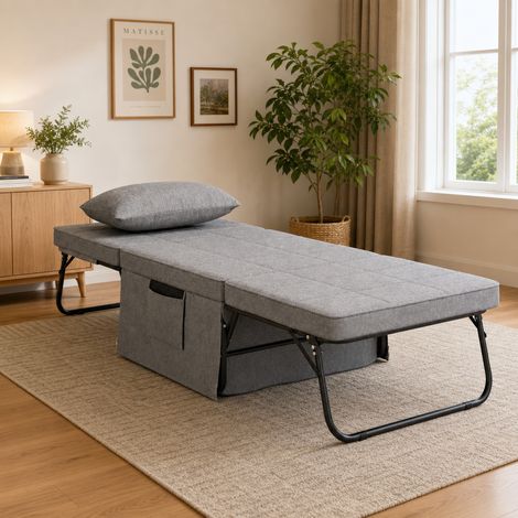 Fauteuil convertible 3-en-1 inclinable 5 positions – Dossier ergonomique – Revêtement lin doux – Charge 150 kg – Gris